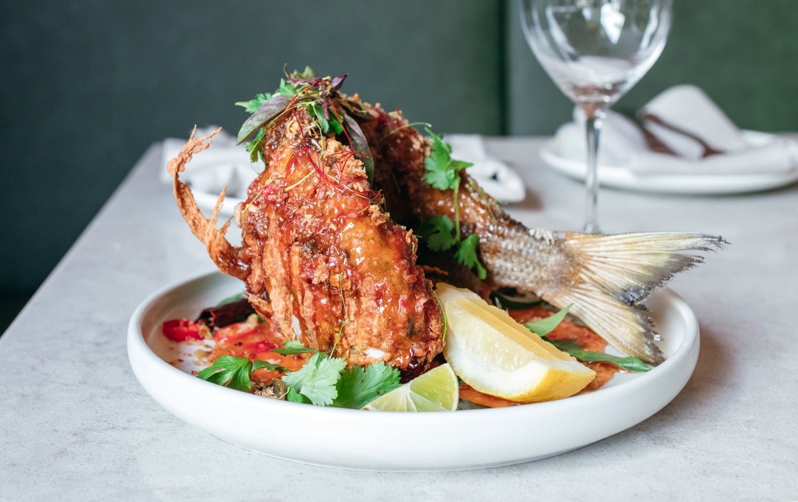 a whole crispy fried fish
